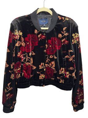 RACHEL by Rachel Roy Velour Floral Bomber Jacket, Size XL, Cropped, EUC